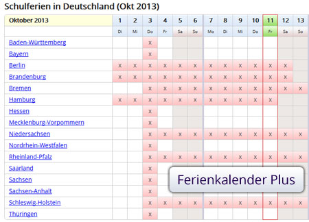 Ferien Oktober 2013 Deutschland Kalender